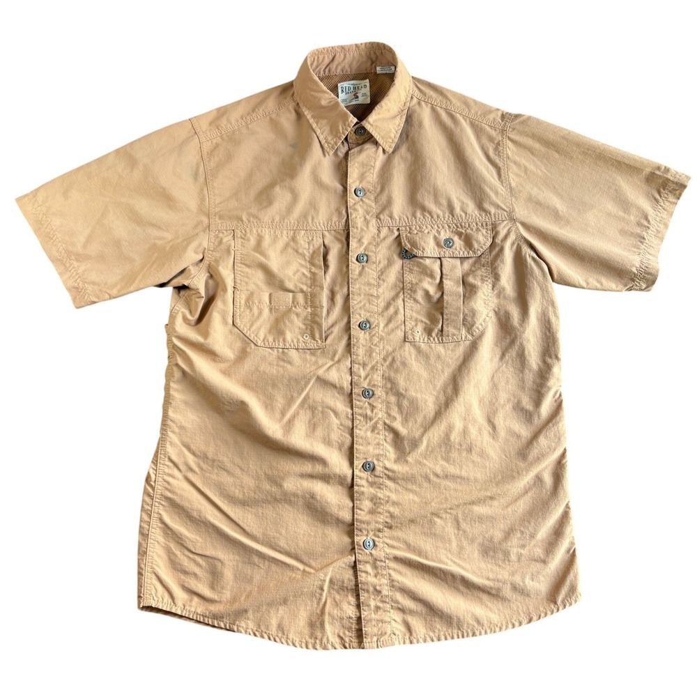 RedHead Mens Medium Tan Short Sleeve Ripstop Fishing Hiking Utility Shirt